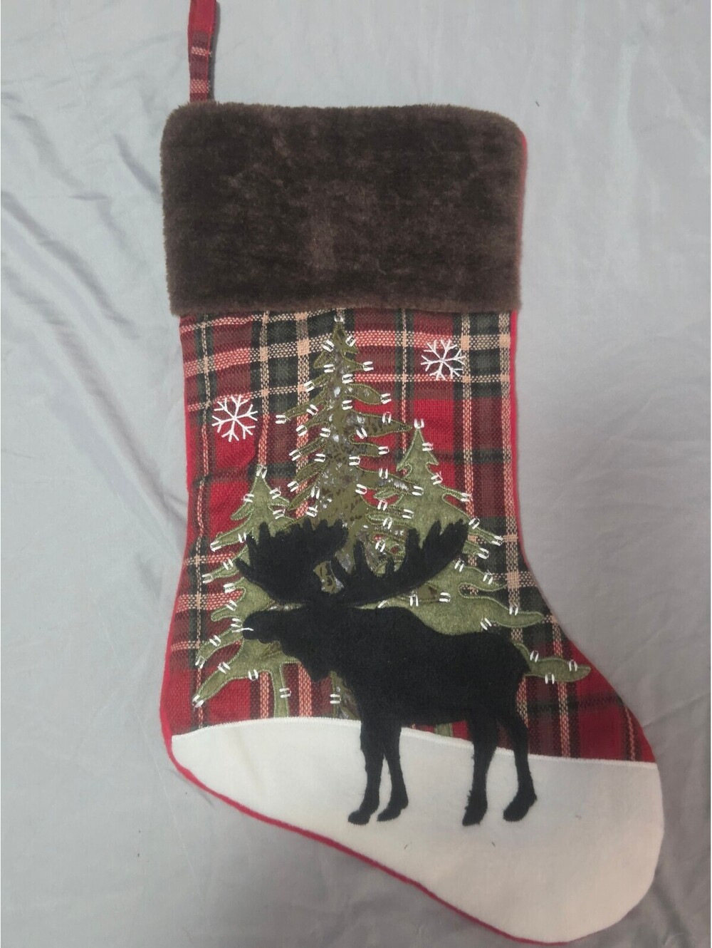 Hobby Lobby Christmas Stocking with Moose and Tree Design